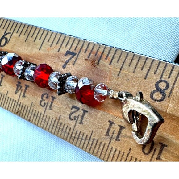 Holiday Elegant Beaded Bracelet Red Clear Heart Clasp Eveningwear Dainty Preppy - Picture 6 of 7